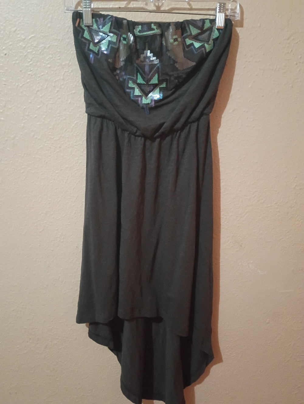 Express Size XS Strapless High-Low Dress with Sequin Embellishment